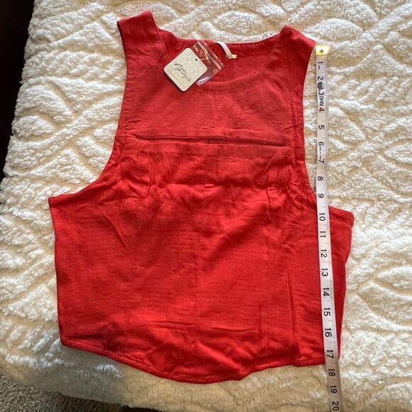 Free People Sneak A Peek Top Cutout Sleeveless Blouse Cherry Hearts sz L NWT - Picture 6 of 7